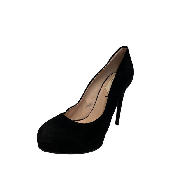 FENDI Black Suede 'Sophie Decollete' Logo Pumps Platform Heels Size 35.5 US 5.5 - Picture 2 of 9